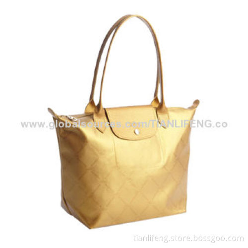 Gold Logo Printed Top Handle Medium Tote Bag, Measures 15 x 10 x 6-inch
